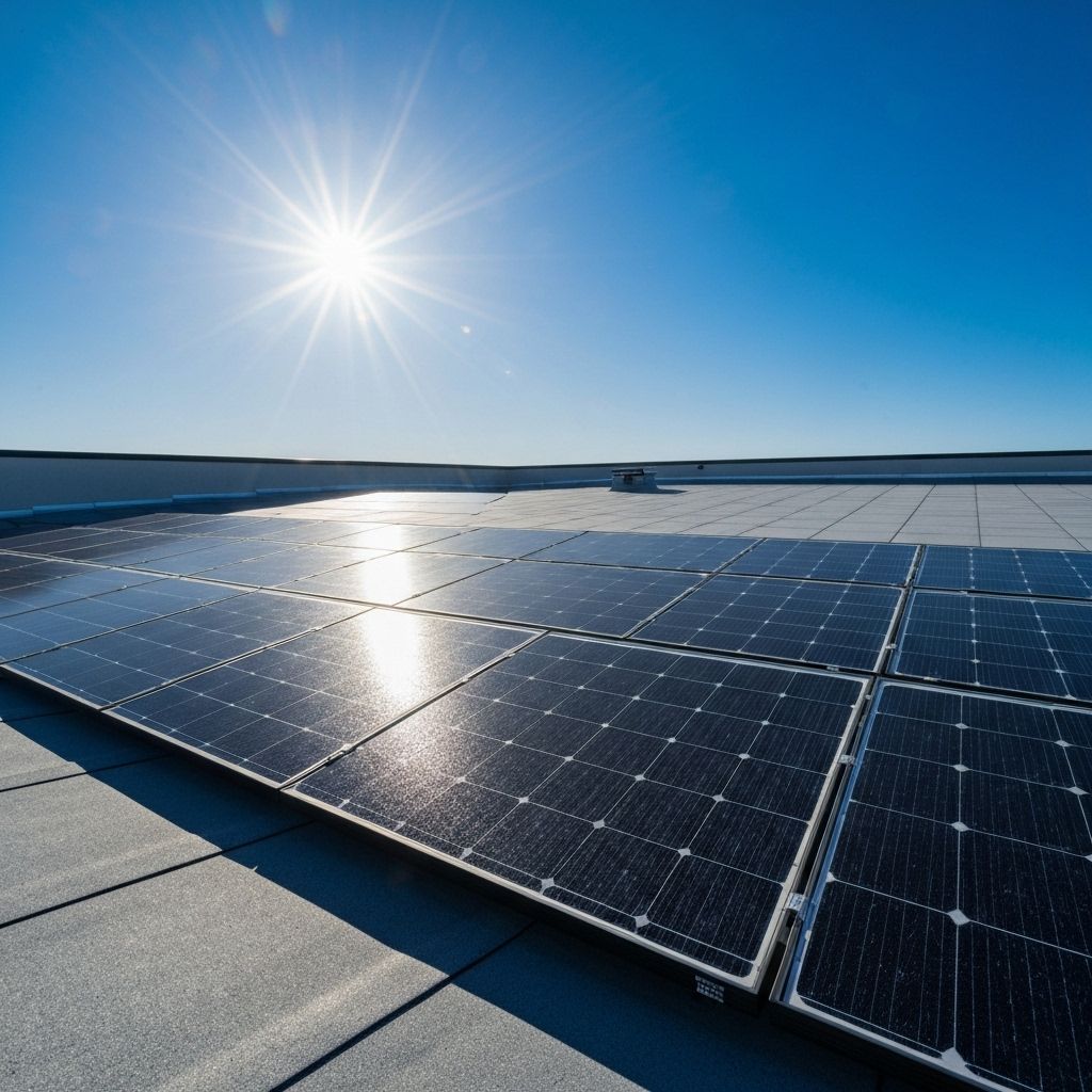 Modern solar panel installation with blue sky